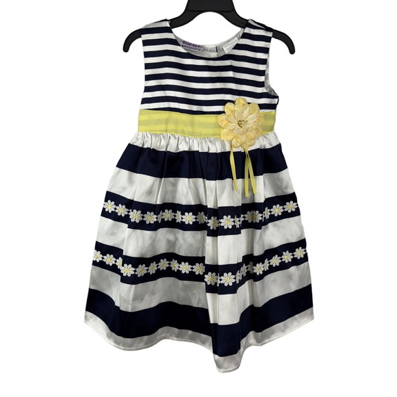 Blueberi Boulevard Other - Blueberi Boulevard Daisy Flower Girls Dress 4T Blue White Striped Floral Party